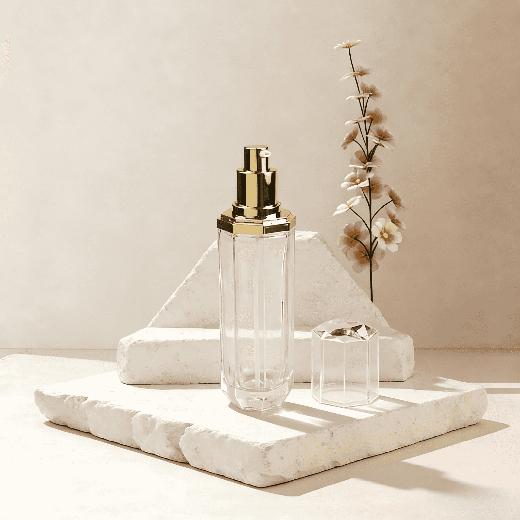30‑120ml Diamond‑Cut Octagonal Clear Glass Skincare Set