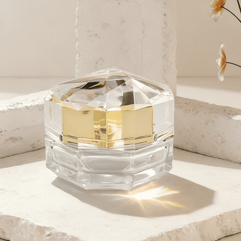 30‑120ml Diamond‑Cut Octagonal Clear Glass Skincare Set