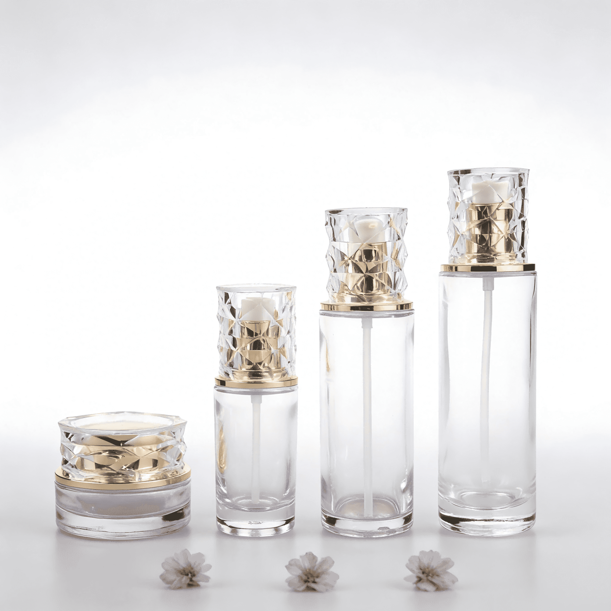 30‑120ml Water‑Ripple Diamond Facet Clear Glass Skincare Set