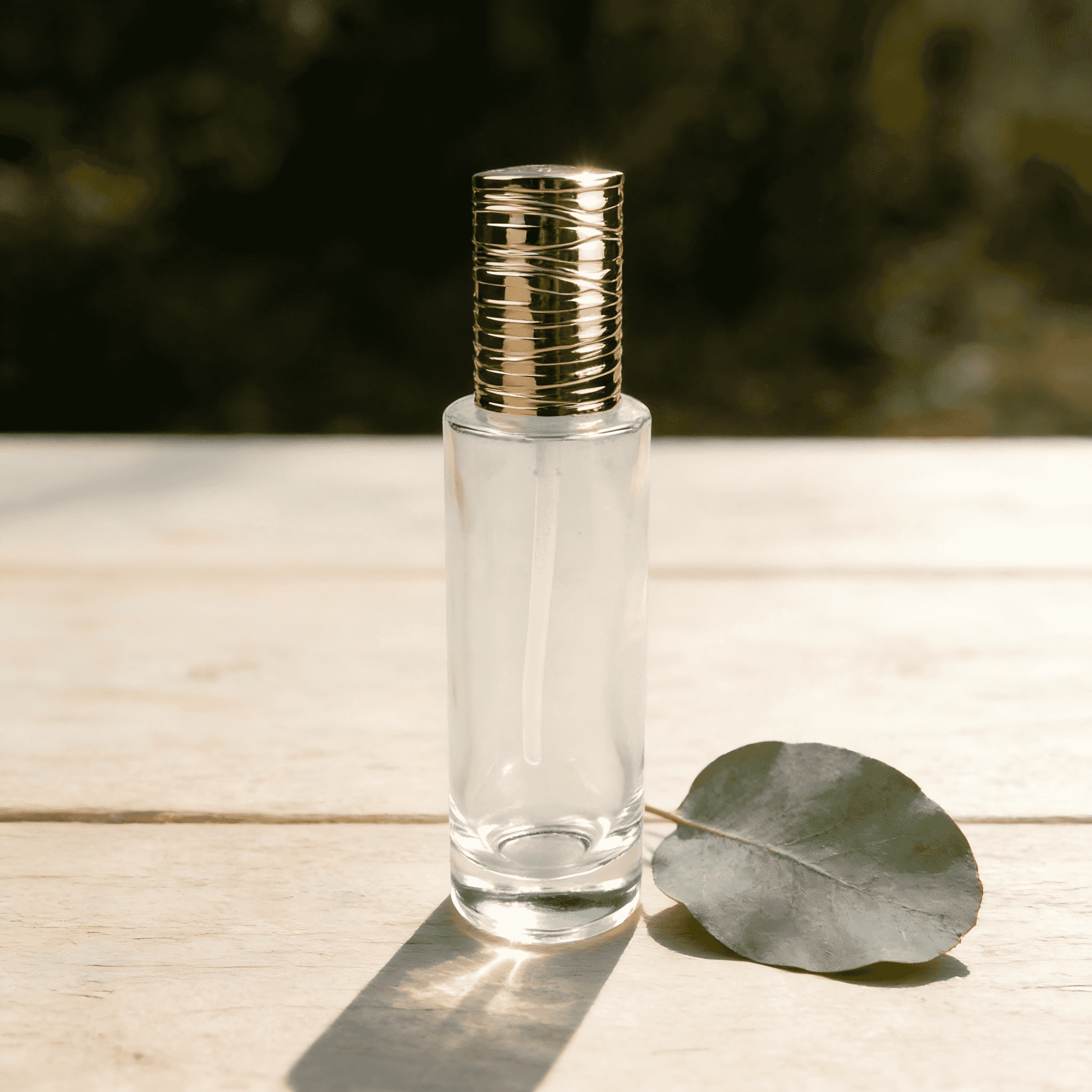 30‑120ml Wavy‑Ribbed Gold Cap Clear Glass Skincare Set