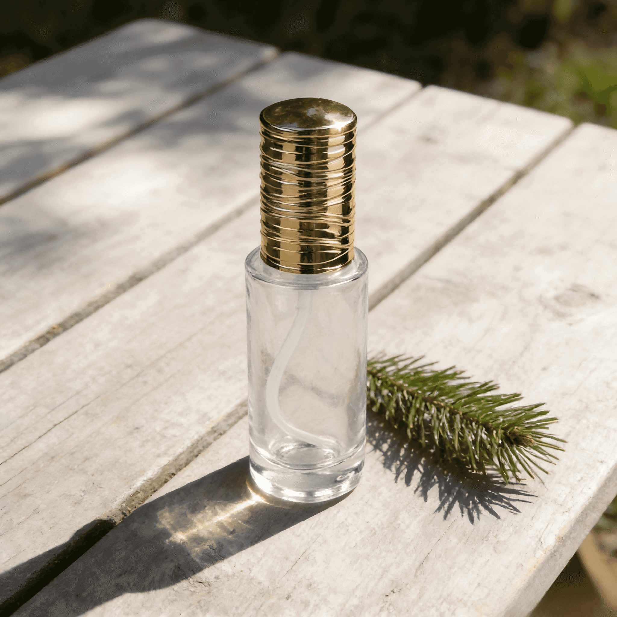 30‑120ml Wavy‑Ribbed Gold Cap Clear Glass Skincare Set