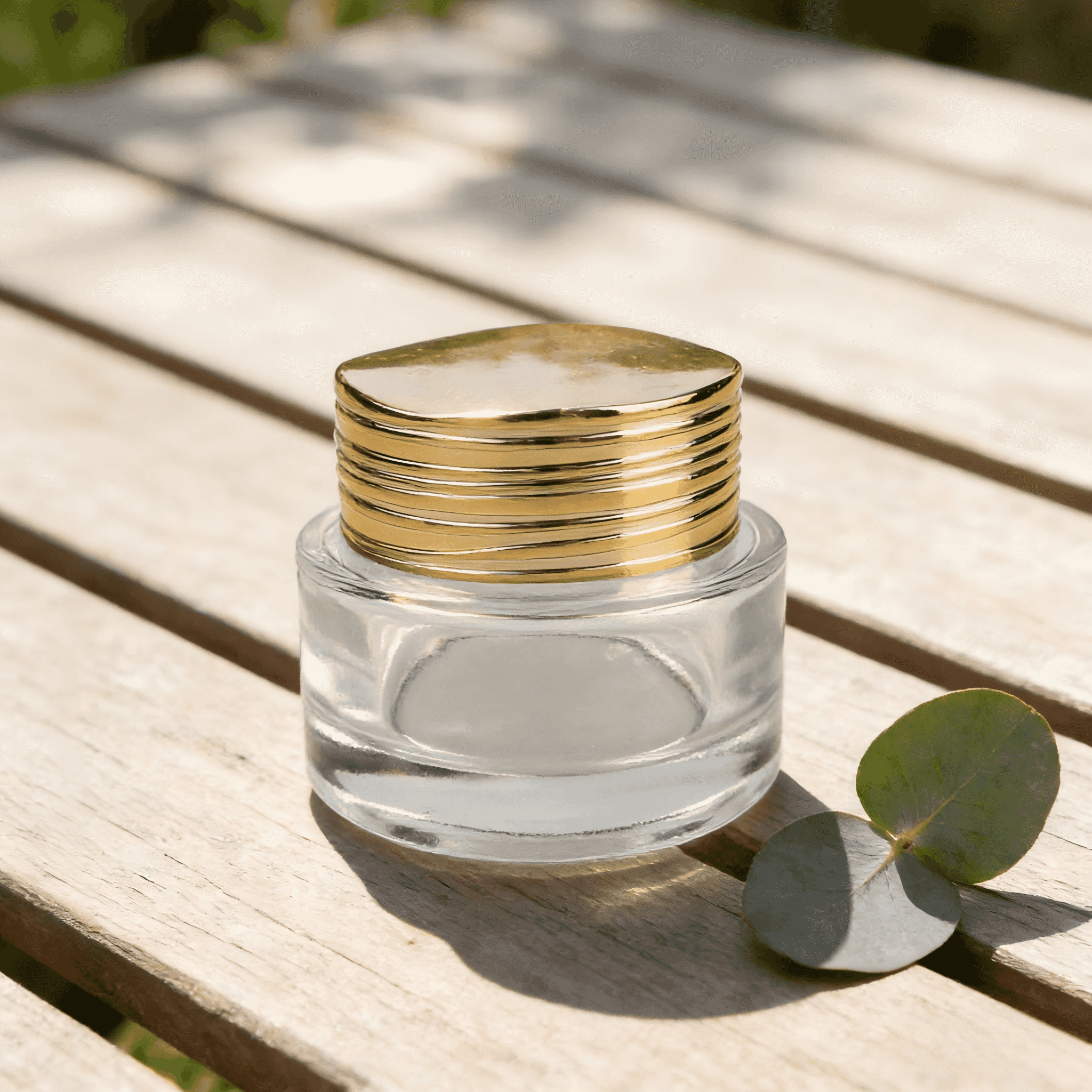 30‑120ml Wavy‑Ribbed Gold Cap Clear Glass Skincare Set