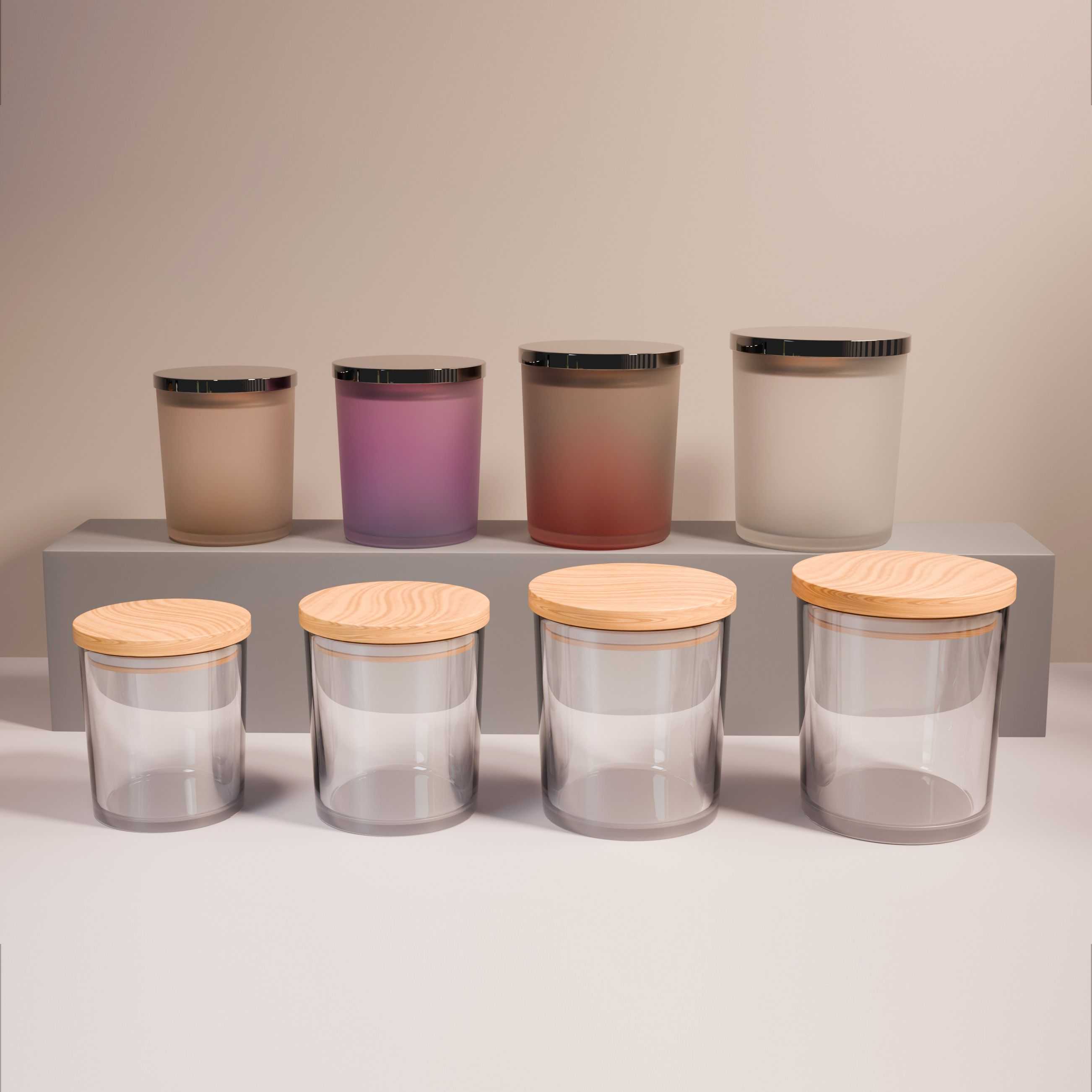 Multi‑Size Cylindrical Glass Candle Jars with Wooden & Metal Lids