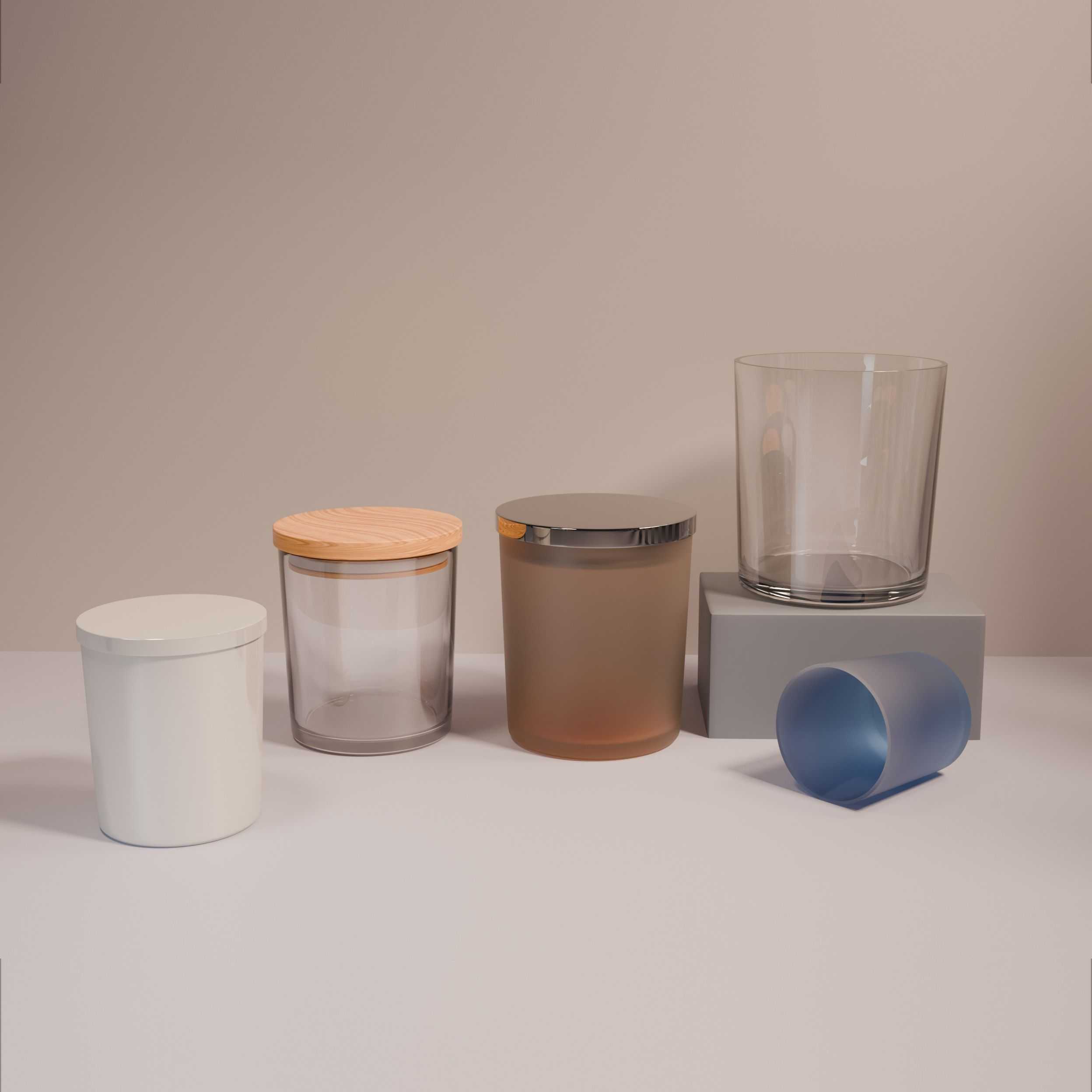 Multi‑Size Cylindrical Glass Candle Jars with Wooden & Metal Lids