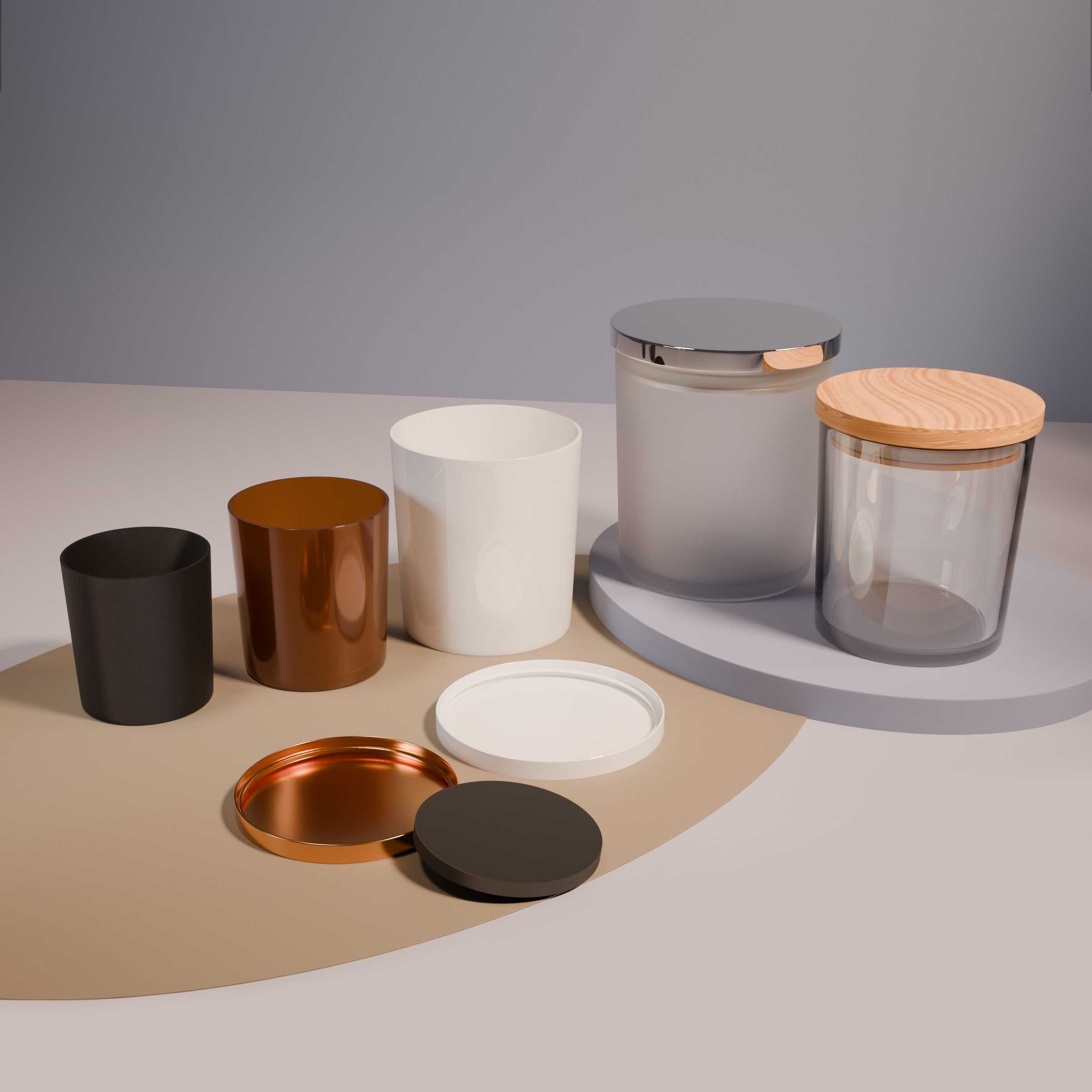 Multi‑Size Cylindrical Glass Candle Jars with Wooden & Metal Lids