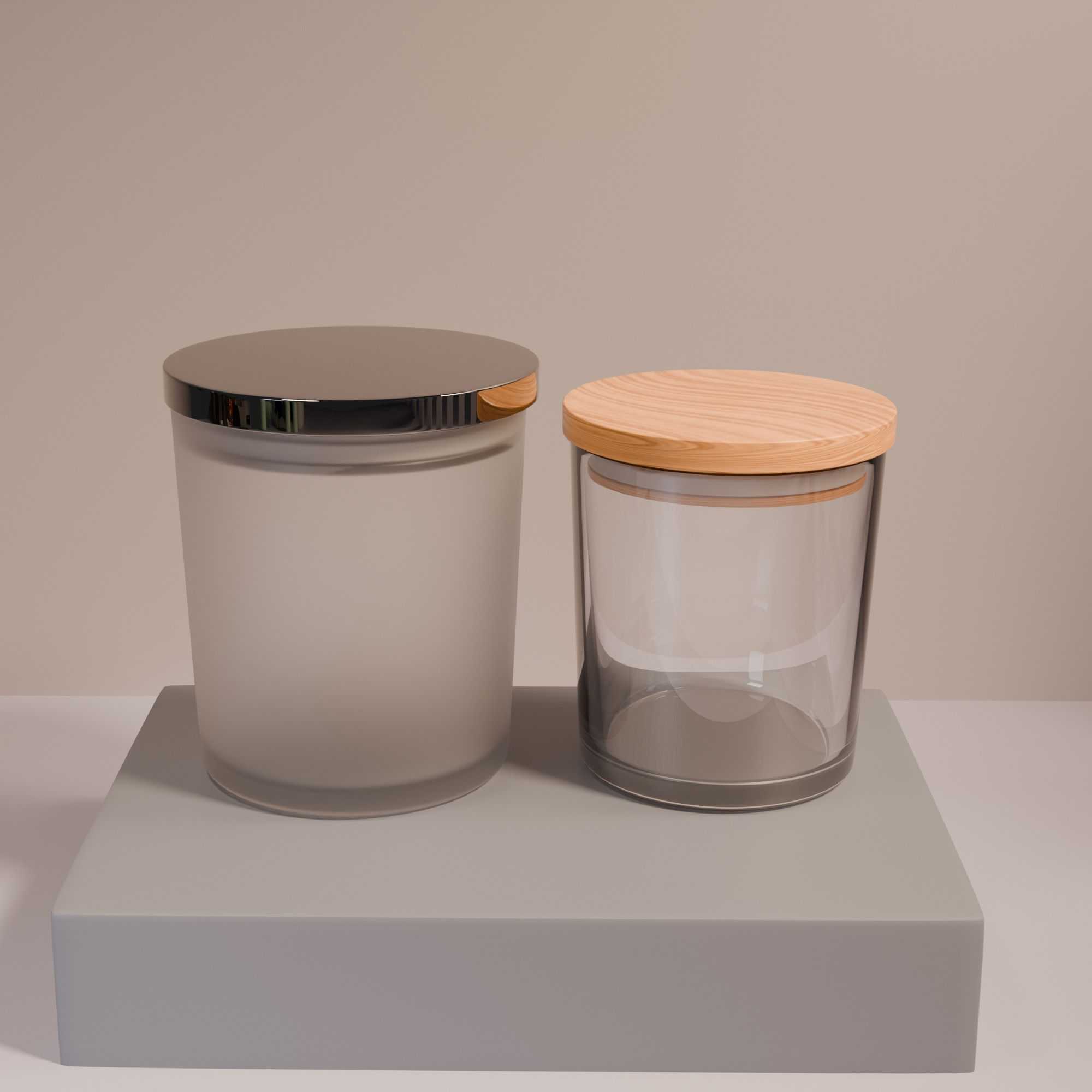Multi‑Size Cylindrical Glass Candle Jars with Wooden & Metal Lids