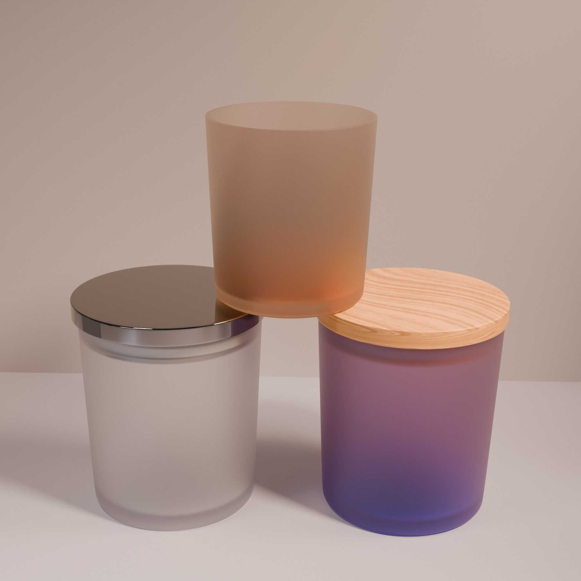 Multi‑Size Cylindrical Glass Candle Jars with Wooden & Metal Lids