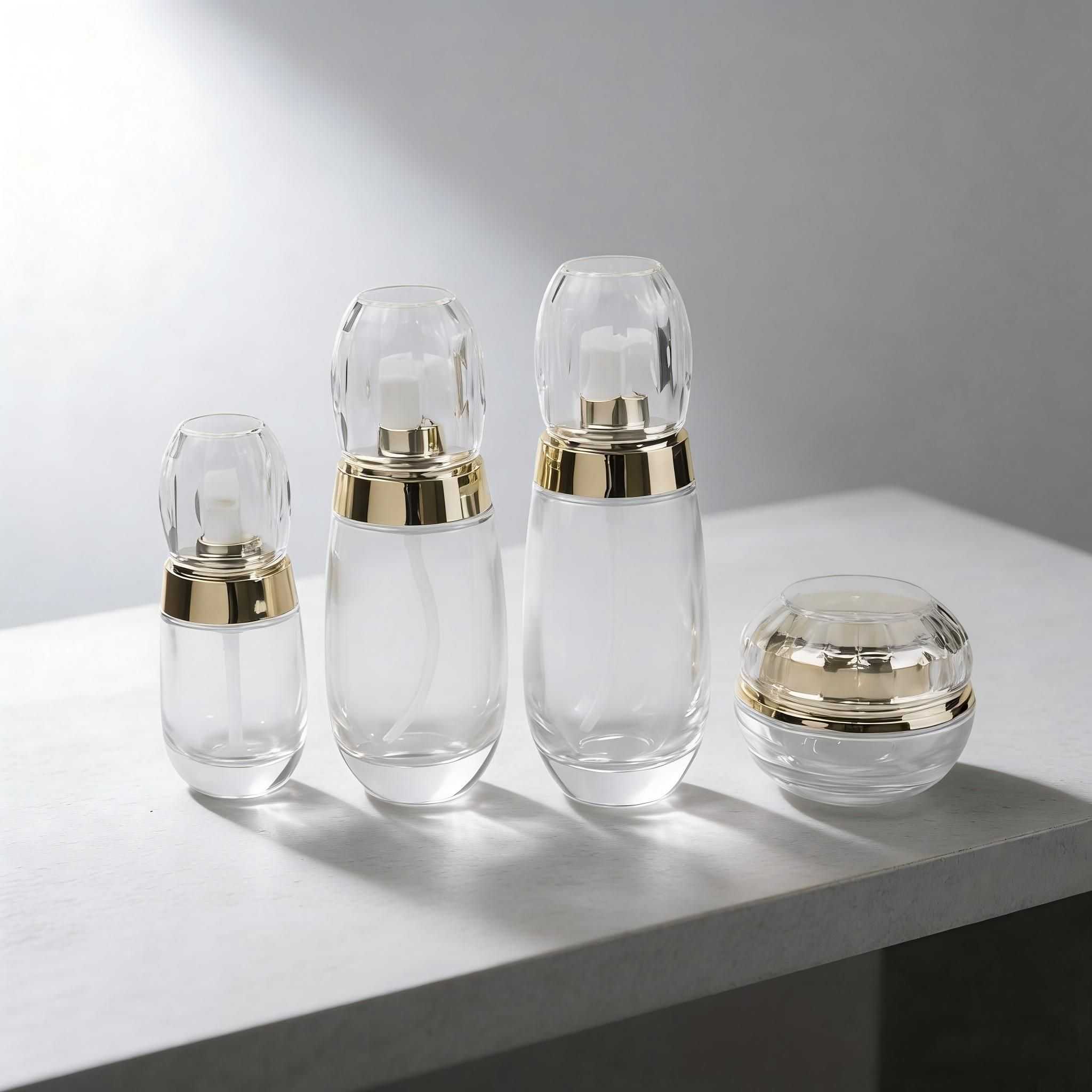 30‑100ML Diamond Cut Clear Glass Skincare Bottle & Jar Set