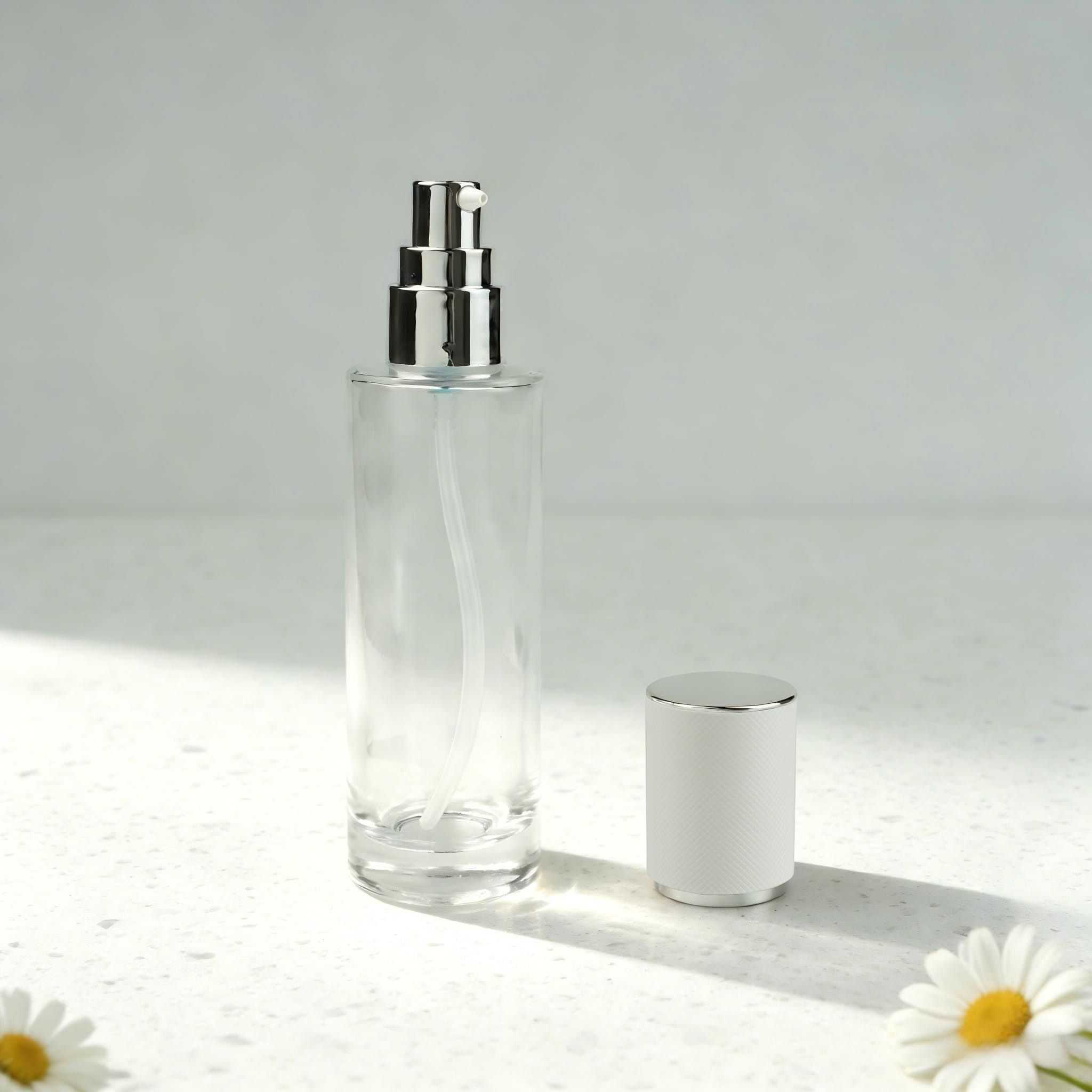 30‑120ML Cylinder Clear Glass Skincare Bottle & Jar Set