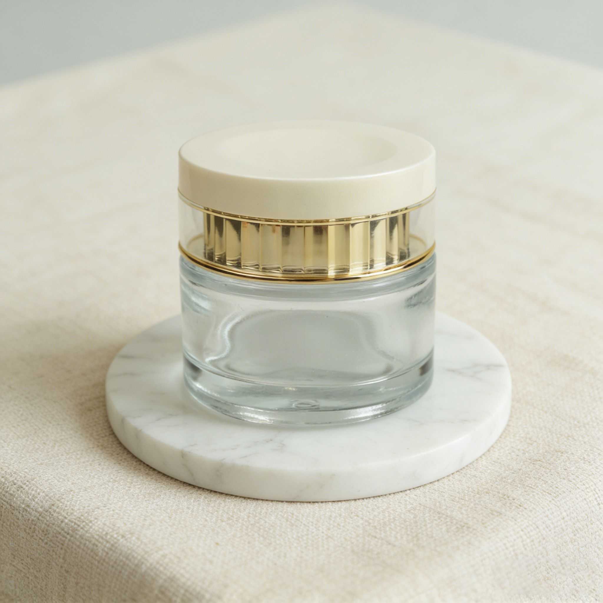 30‑120ML Cream‑White Gold Trim Clear Glass Skincare Set