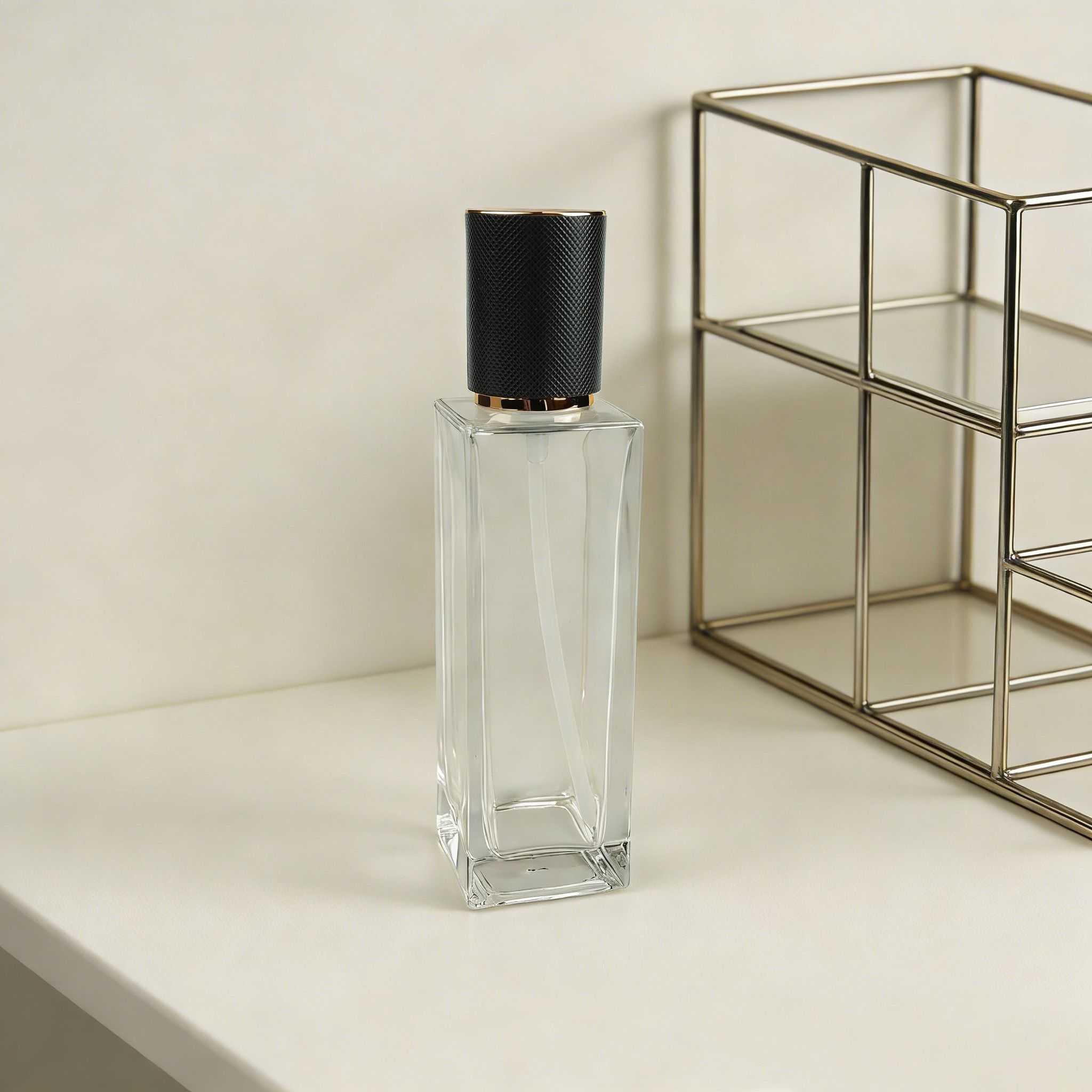 30‑120ML Square Clear Glass Skincare Bottle & Jar Set