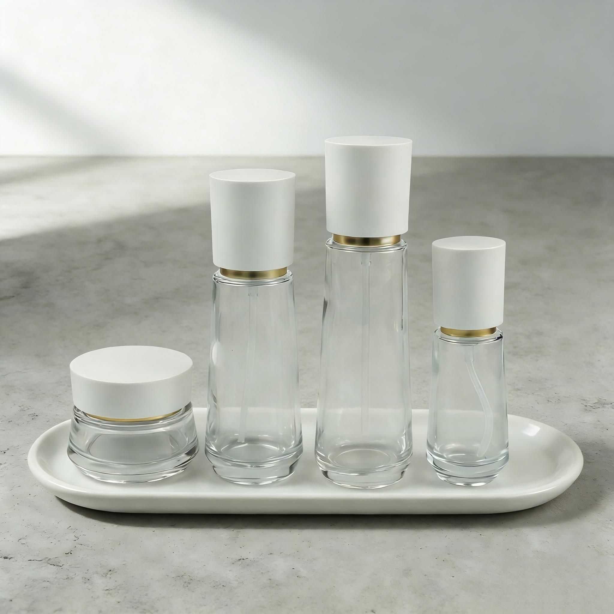 30‑120ML Curved Taper Clear Glass Skincare Set