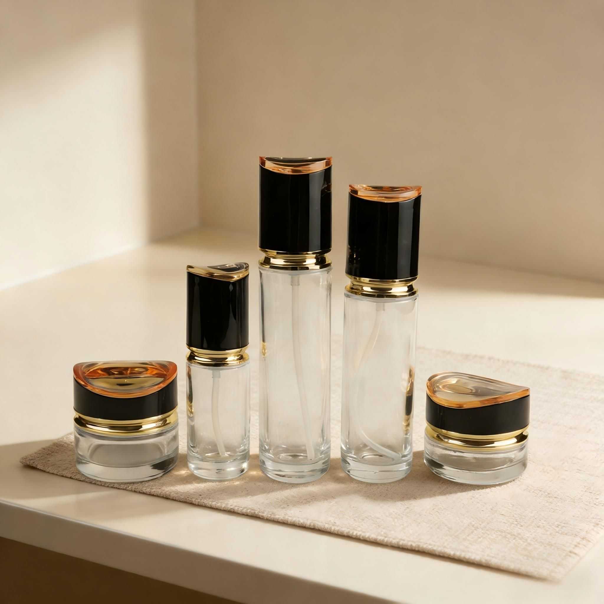 30‑120ML Oblique‑Top Cylinder Clear Glass Skincare Set