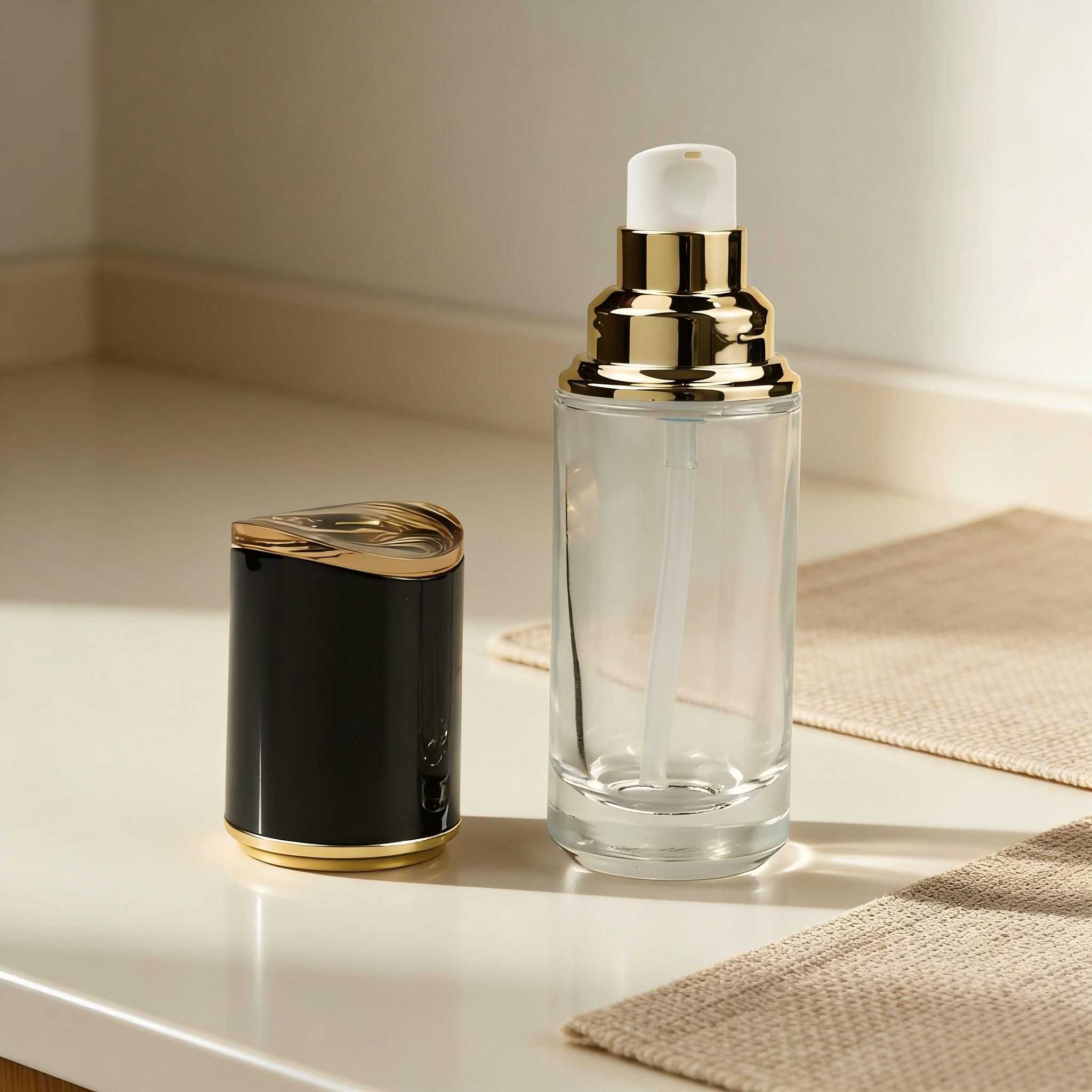 30‑120ML Oblique‑Top Cylinder Clear Glass Skincare Set