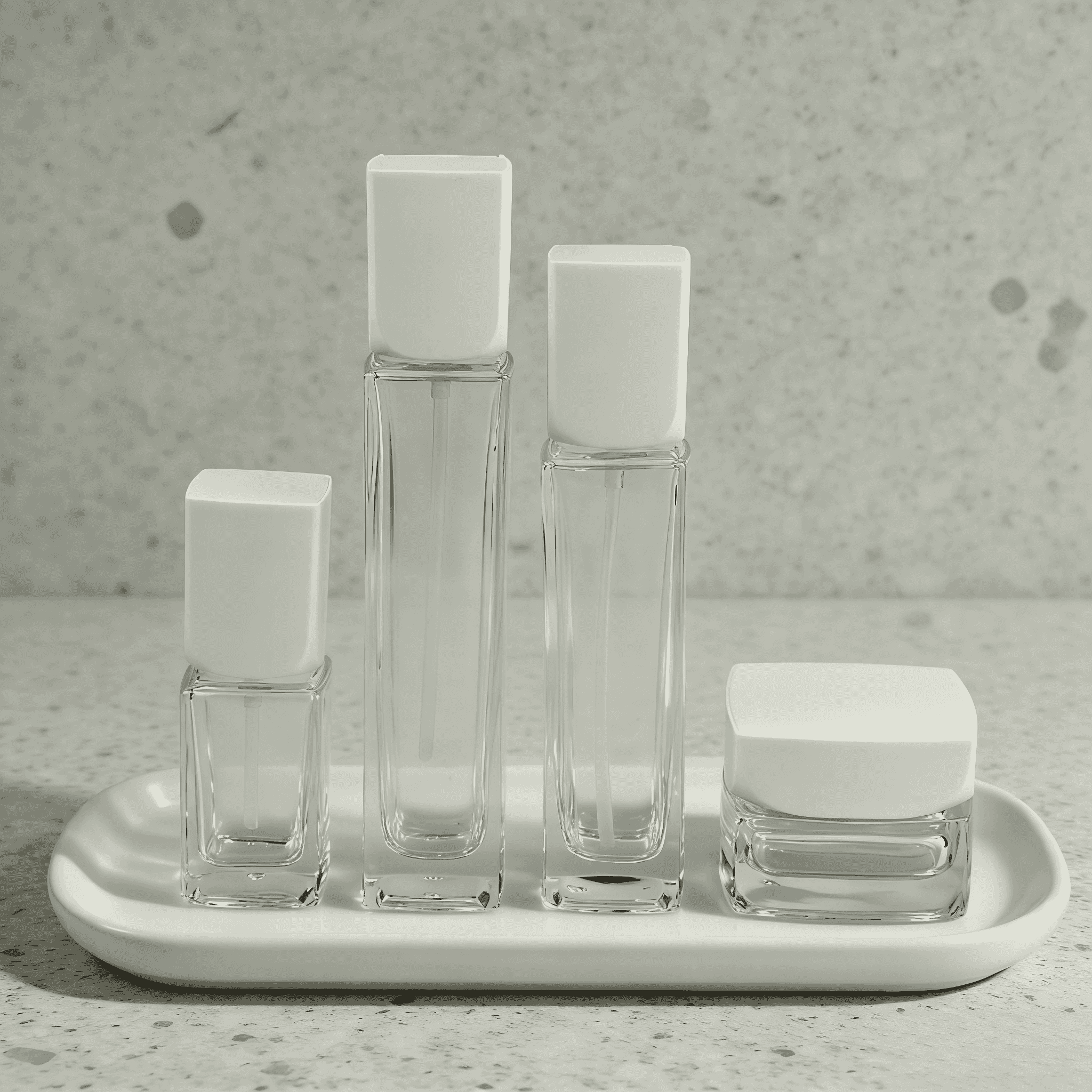 30‑100ML Square Clear Glass Skincare Bottle & Jar Set