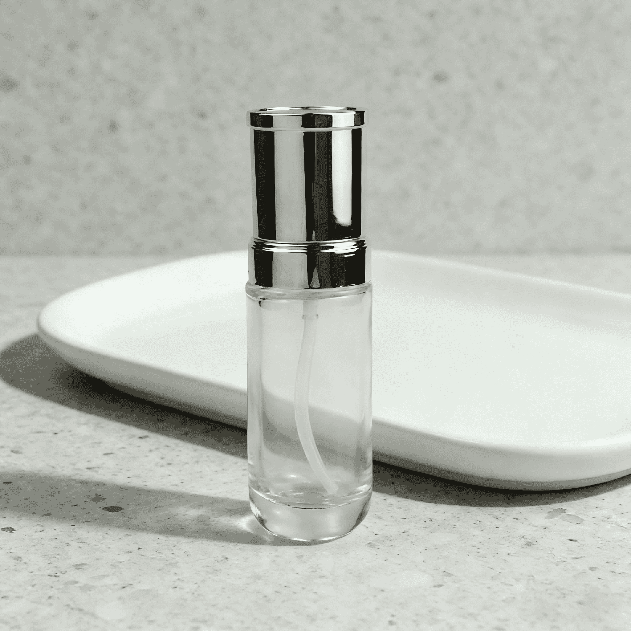 30‑120ML Clear Glass Skincare Bottle & Jar Set With Silver Cap