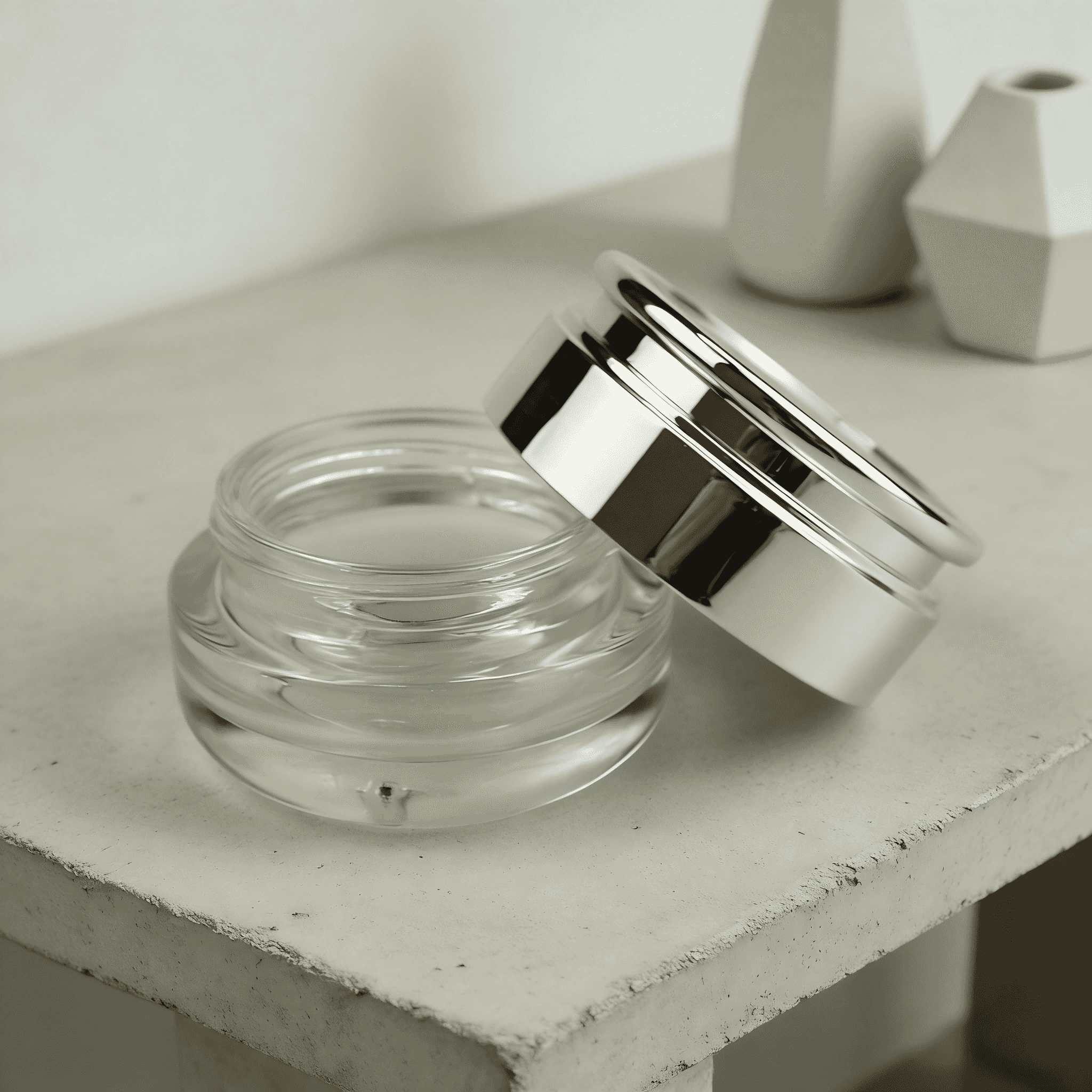 30‑120ML Clear Glass Skincare Bottle & Jar Set With Silver Cap