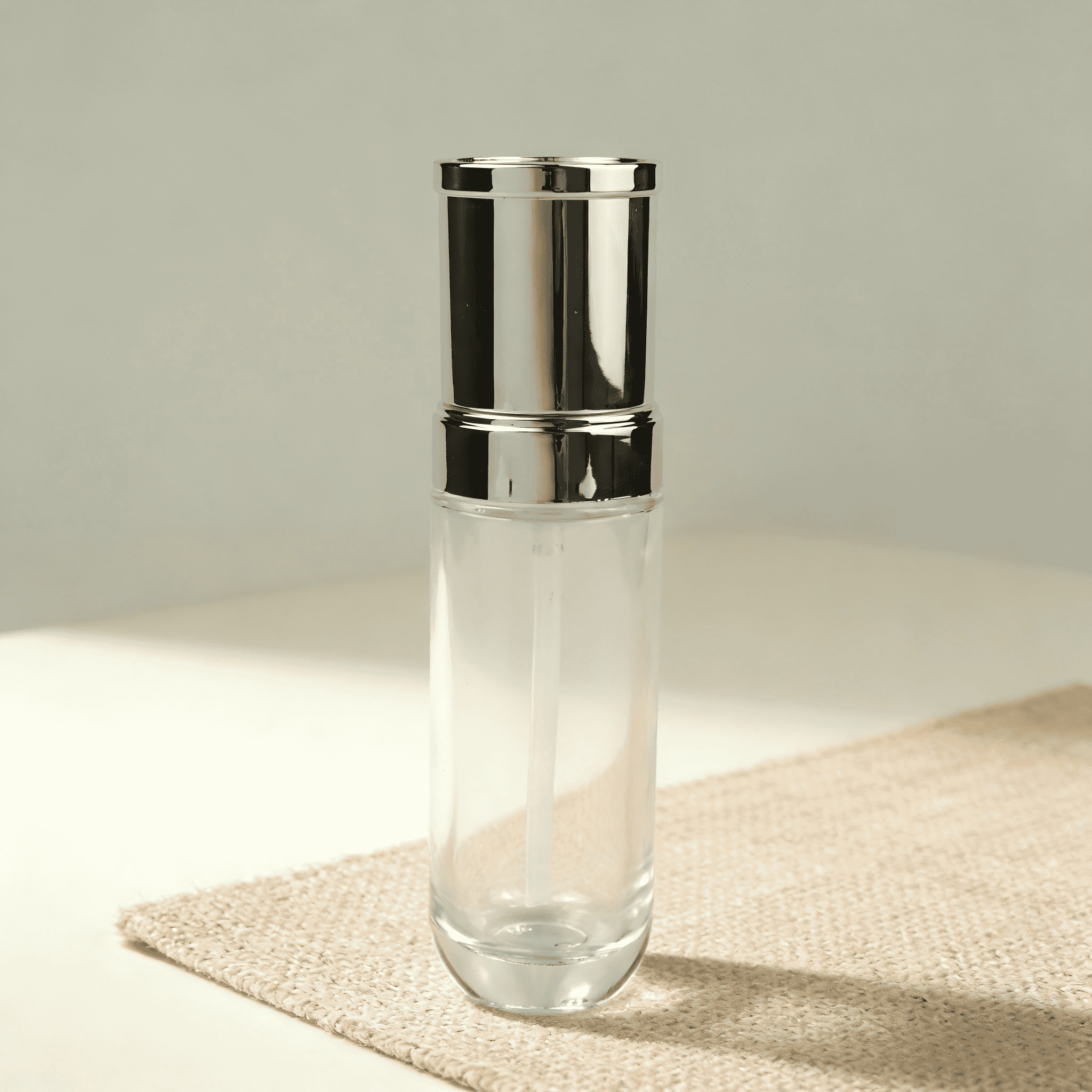 30‑120ML Clear Glass Skincare Bottle & Jar Set With Silver Cap