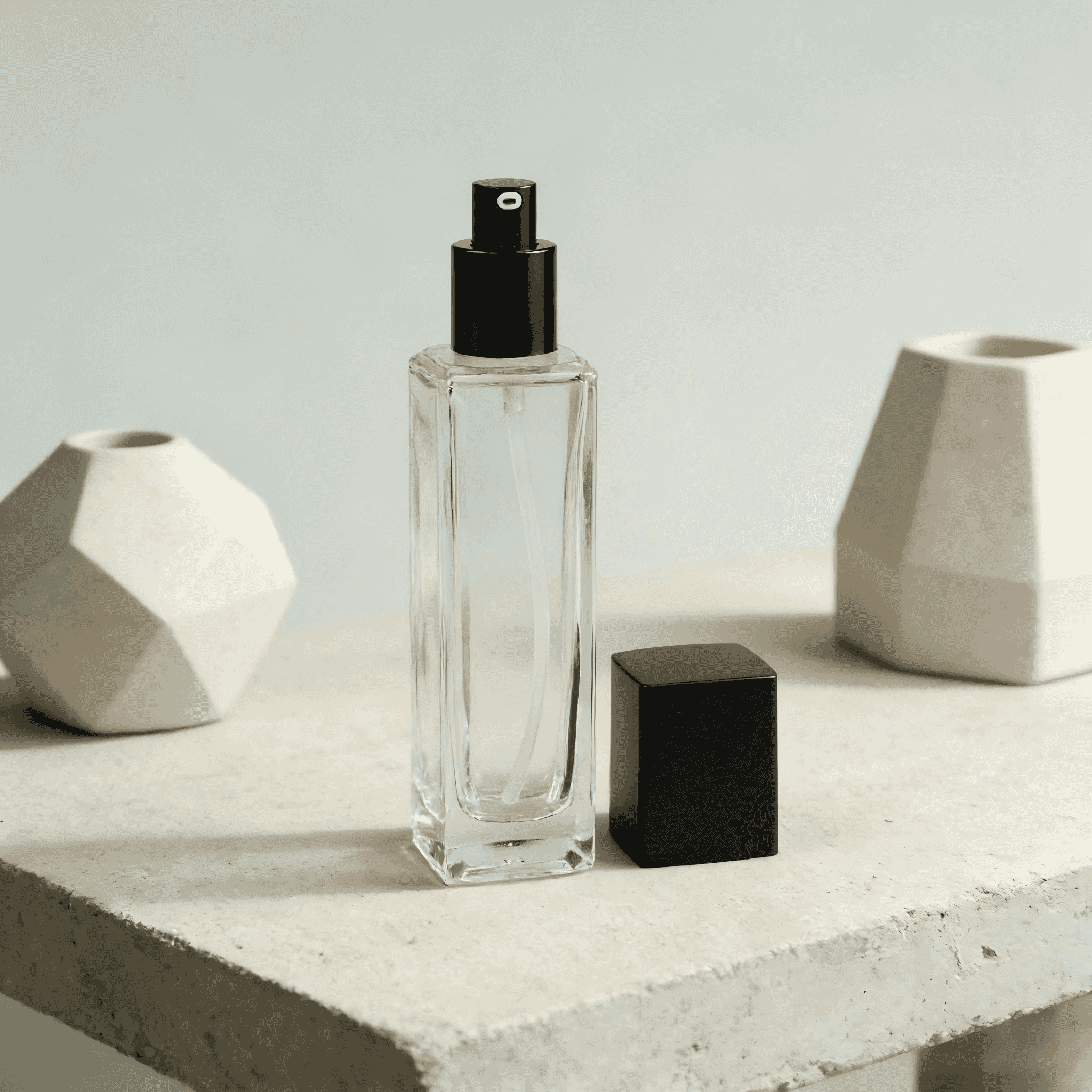 30‑100ML Square Clear Glass Bottle & Jar Set With Matte Black Cap
