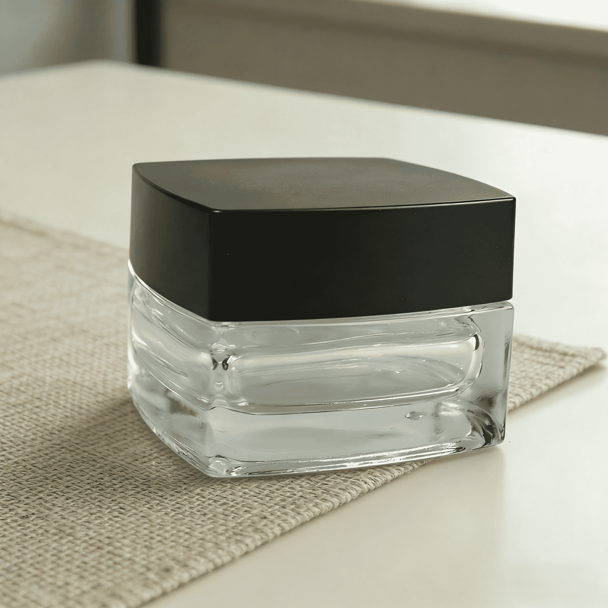 30‑100ML Square Clear Glass Bottle & Jar Set With Matte Black Cap