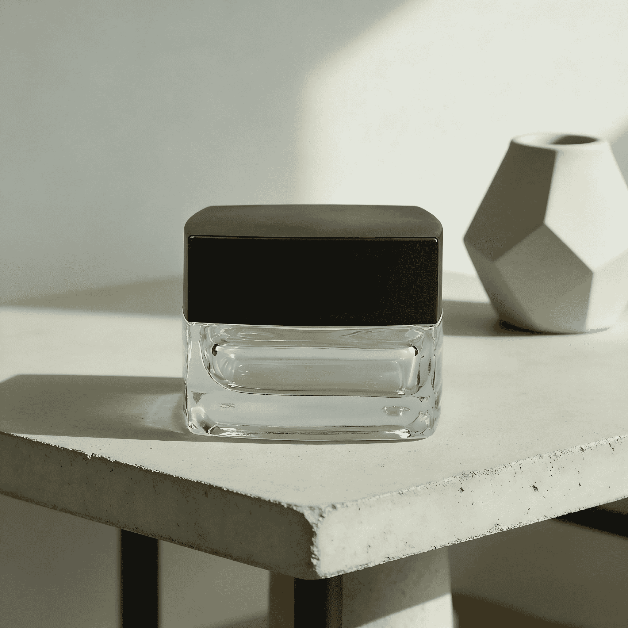 30‑100ML Square Clear Glass Bottle & Jar Set With Matte Black Cap